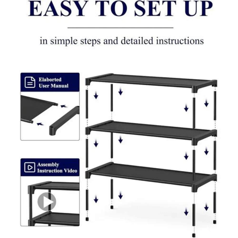 Black Stackable Shoe Rack Organizer Shelf for Closet Entryway Garage Storage